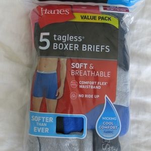 Hanes 5 Tagless Boxer Briefs Blue Pack, New